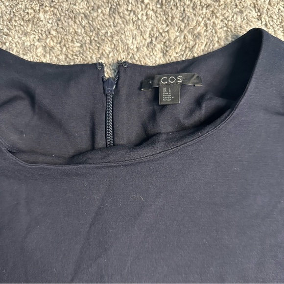 COS Short Sleeve Dress Large Navy knee length midi fit & flare office neutral - Picture 8 of 8